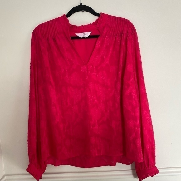 A Mtl Pink Fuchsia Frill Long Sleeve Blouse Large - Picture 1 of 5